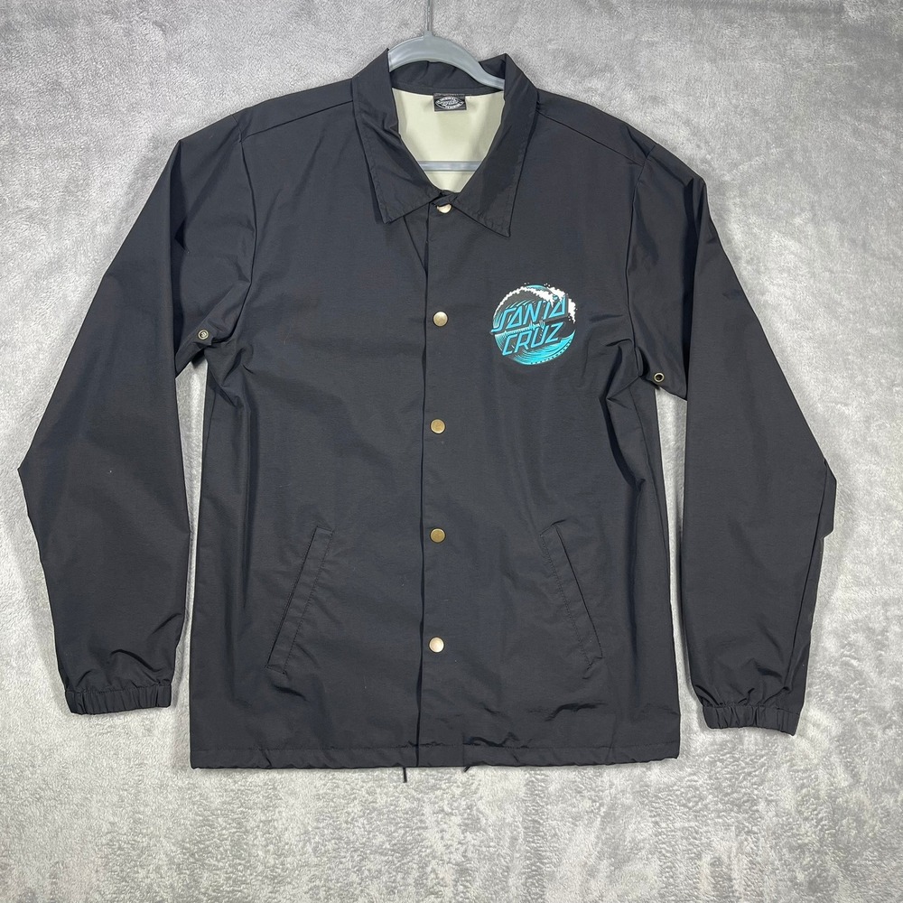 Santa Cruz Coach Jacket Mens Large Black Skateboards Windbreaker